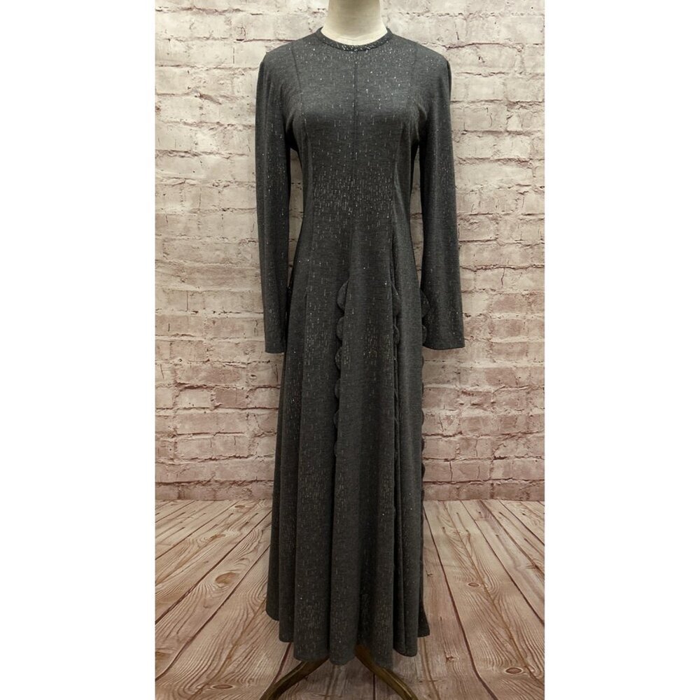 VTG 70s Koos van den Akker Maxi Dress Elegant Long Gray Silver Metallic Shimmer